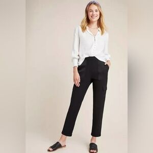 Maeve by Anthropologie Black Delancy Satin Trimmed Cuffed Ankle Pants size Small